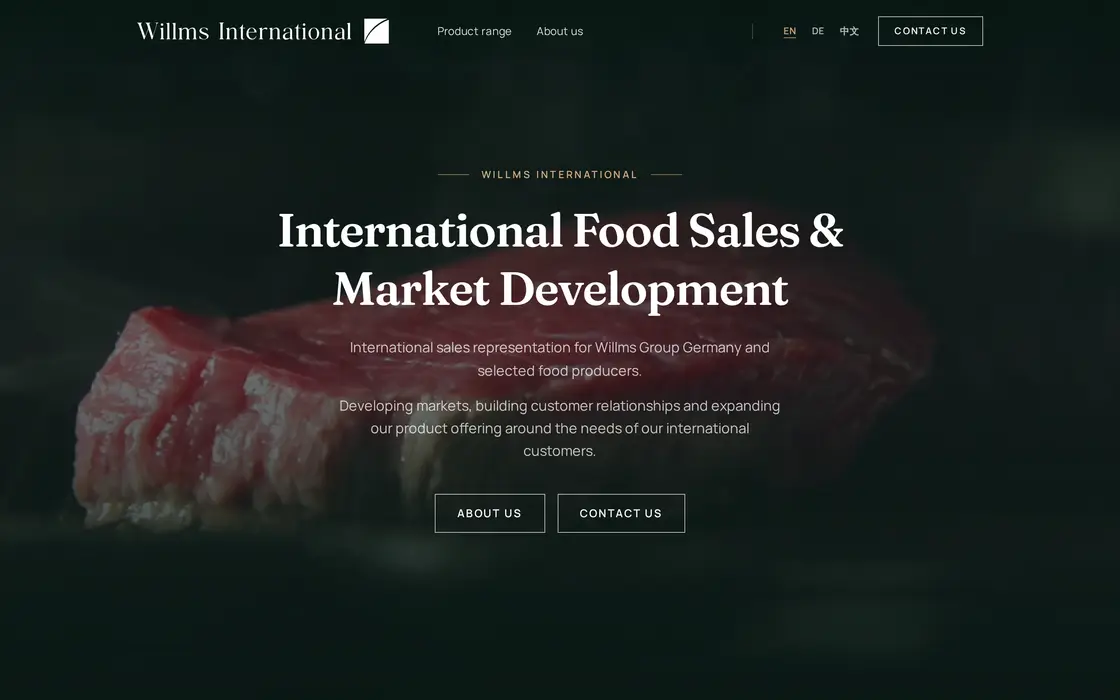 Startseite von Willms International auf einem großen Bildschirm